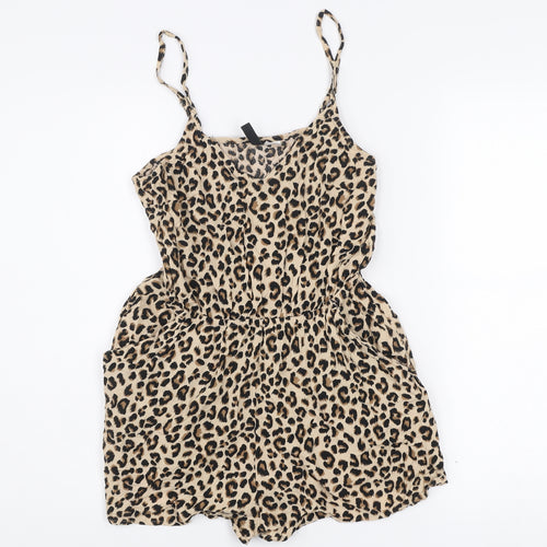H&M Divided Women’s Beige Leopard Print Viscose Playsuit UK 10