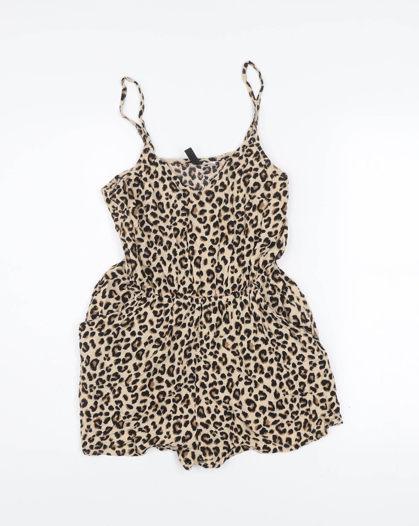 H&M Divided Women’s Beige Leopard Print Viscose Playsuit UK 10