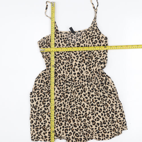 H&M Divided Women’s Beige Leopard Print Viscose Playsuit UK 10