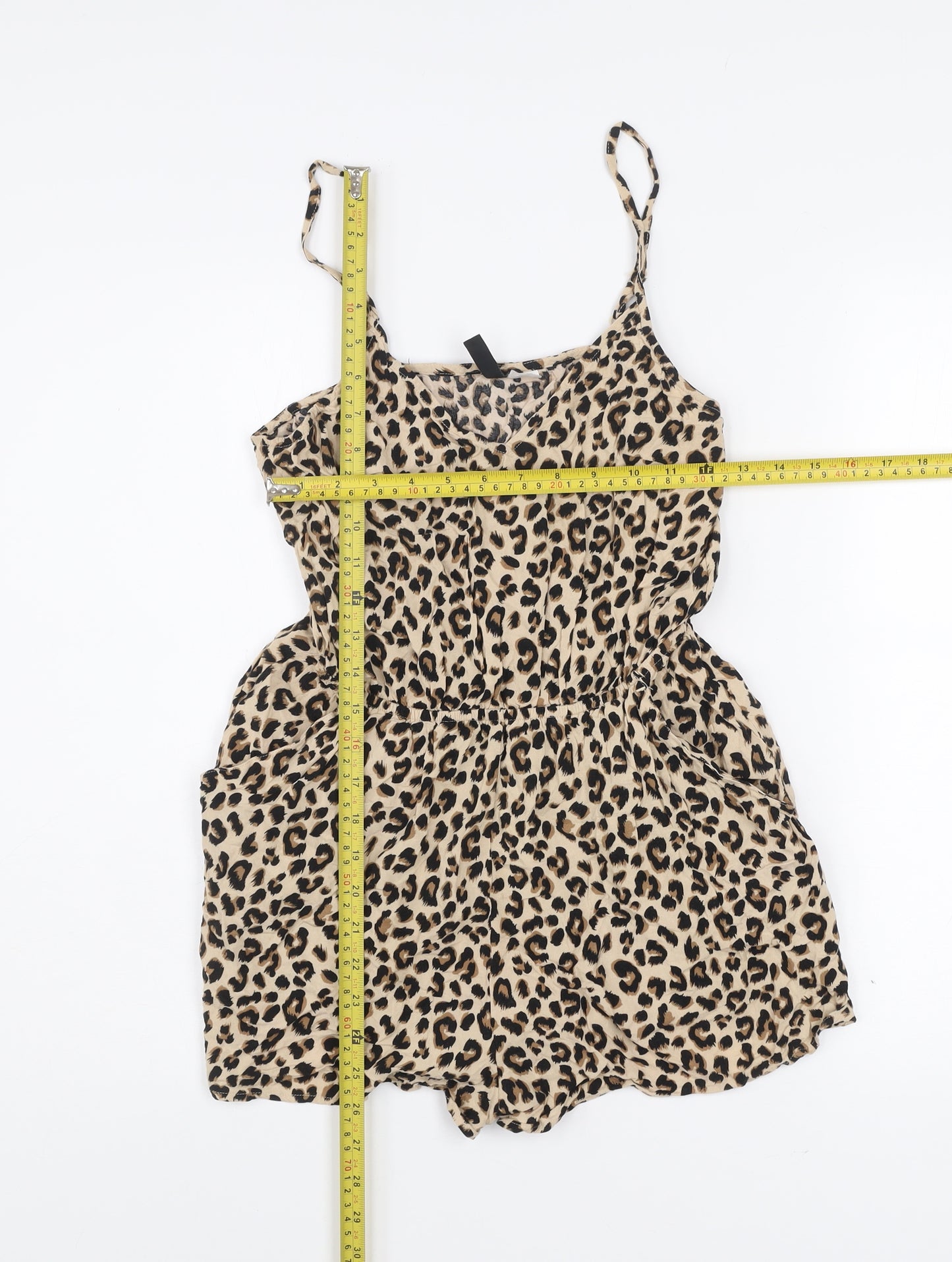 H&M Divided Women’s Beige Leopard Print Viscose Playsuit UK 10