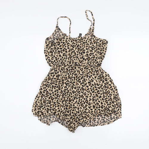 H&M Divided Women’s Beige Leopard Print Viscose Playsuit UK 10
