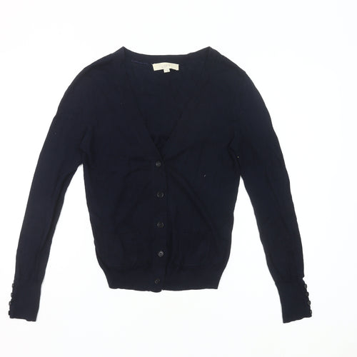 Ann Taylor Loft Womens Blue Cardigan Small V-Neck Knit Cotton Modal