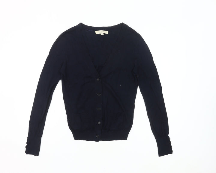 Ann Taylor Loft Womens Blue Cardigan Small V-Neck Knit Cotton Modal