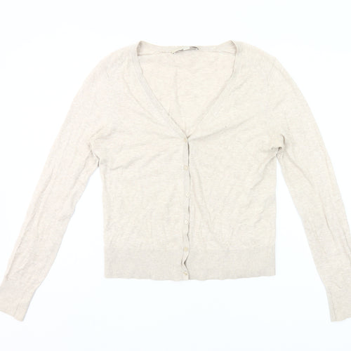 LOFT Women’s Beige Cotton Cardigan Small V-Neck Long Sleeve
