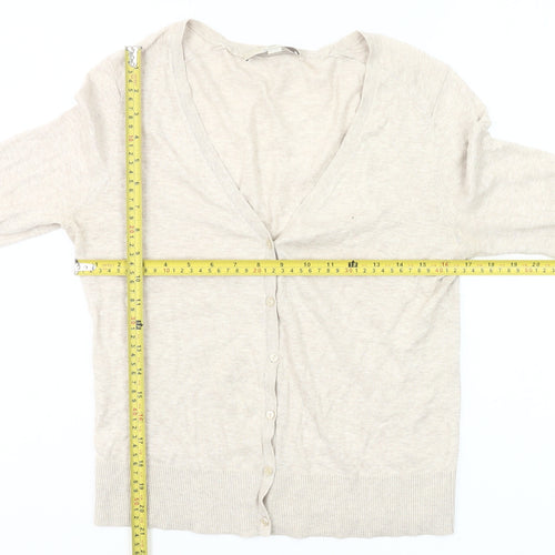 LOFT Women’s Beige Cotton Cardigan Small V-Neck Long Sleeve
