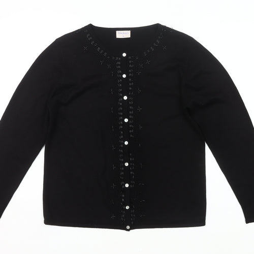 Mackays Women's Black Medium Cardigan Jumper Embroidered Knit Long Sleeve