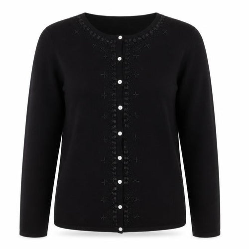 Mackays Women's Black Medium Cardigan Jumper Embroidered Knit Long Sleeve
