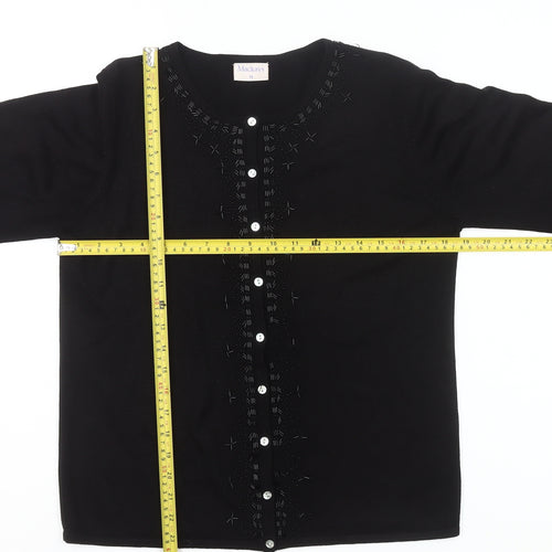 Mackays Women's Black Medium Cardigan Jumper Embroidered Knit Long Sleeve