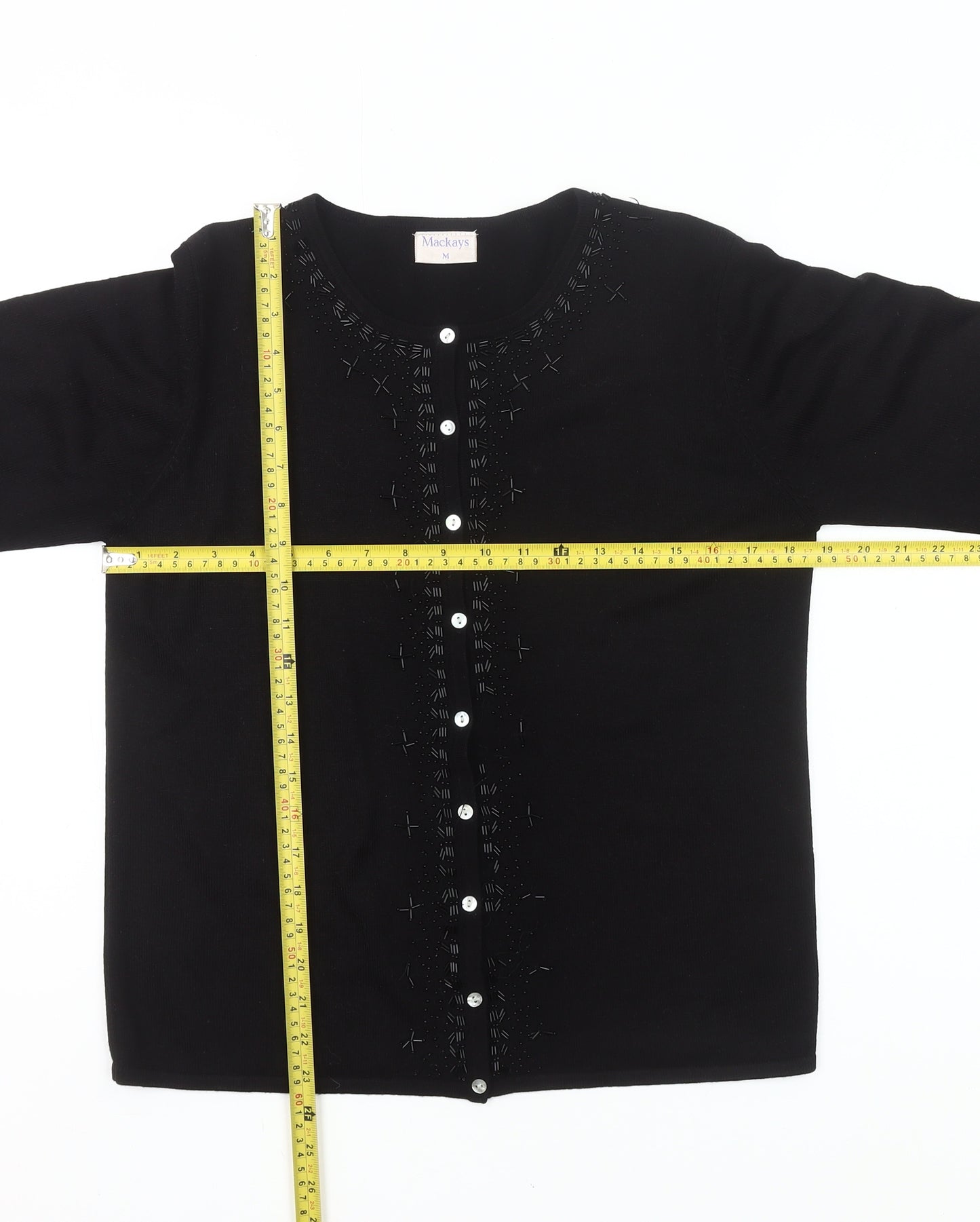 Mackays Women's Black Medium Cardigan Jumper Embroidered Knit Long Sleeve