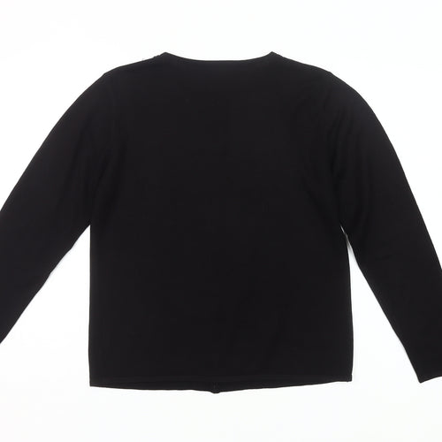 Mackays Women's Black Medium Cardigan Jumper Embroidered Knit Long Sleeve
