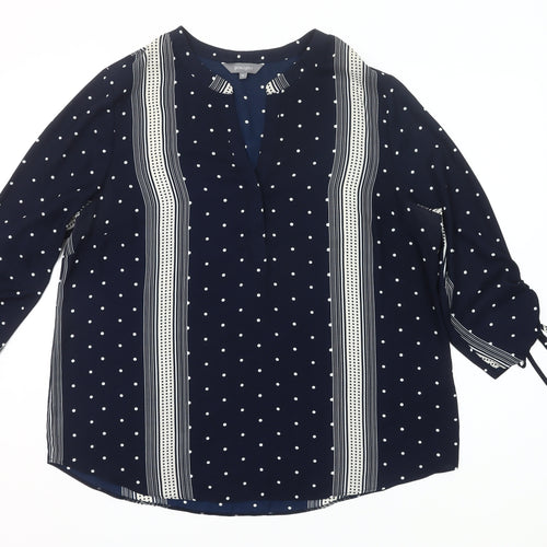 Principles Women Blue Polka Dot Tunic Blouse Size 18 V-Neck 3/4 Sleeve