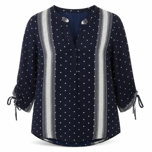 Principles Women Blue Polka Dot Tunic Blouse Size 18 V-Neck 3/4 Sleeve