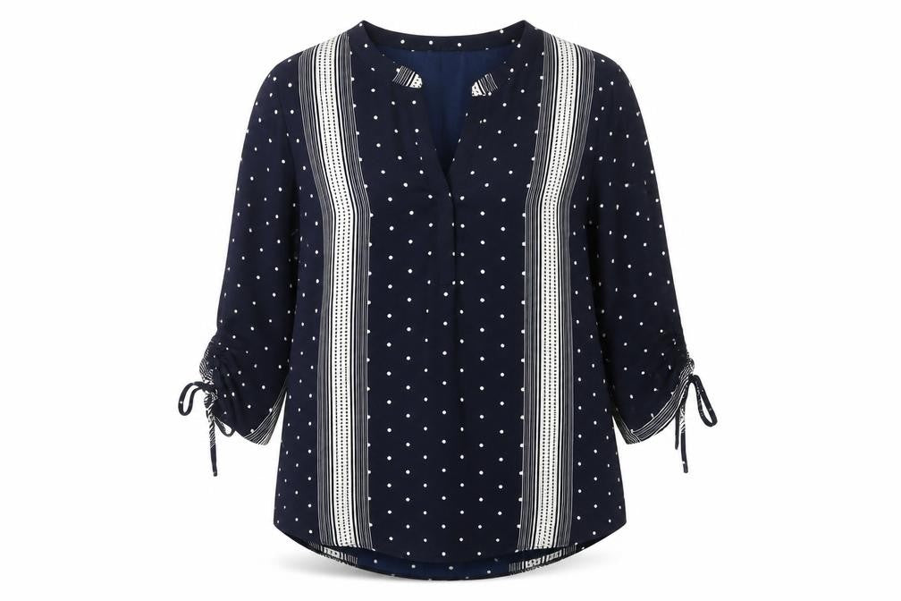 Principles Women Blue Polka Dot Tunic Blouse Size 18 V-Neck 3/4 Sleeve
