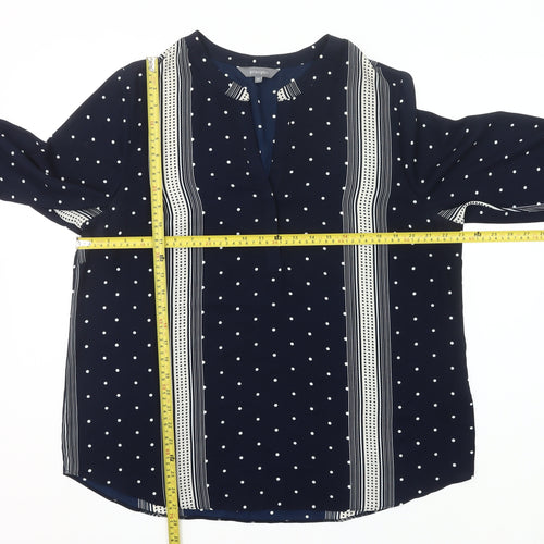 Principles Women Blue Polka Dot Tunic Blouse Size 18 V-Neck 3/4 Sleeve