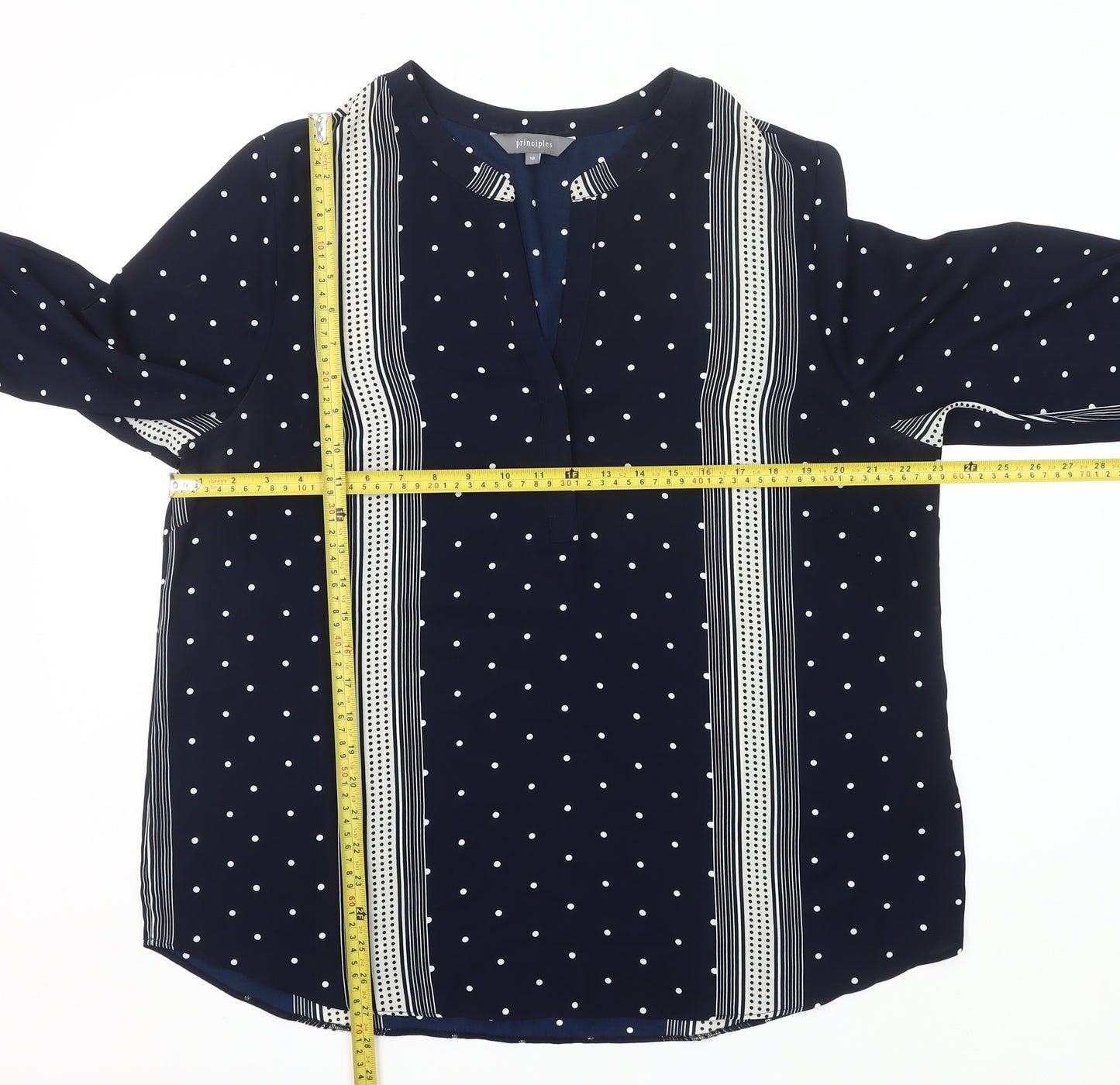 Principles Women Blue Polka Dot Tunic Blouse Size 18 V-Neck 3/4 Sleeve