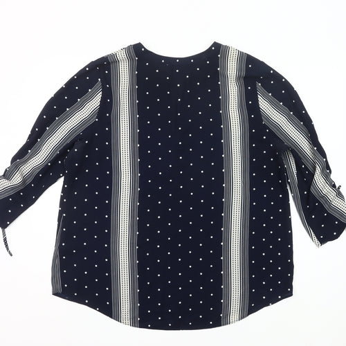 Principles Women Blue Polka Dot Tunic Blouse Size 18 V-Neck 3/4 Sleeve