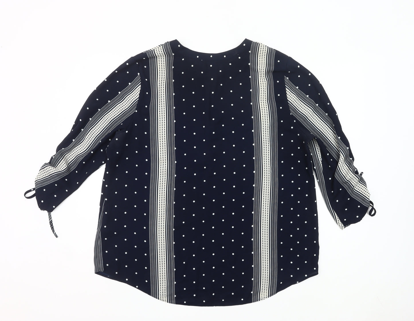Principles Women Blue Polka Dot Tunic Blouse Size 18 V-Neck 3/4 Sleeve