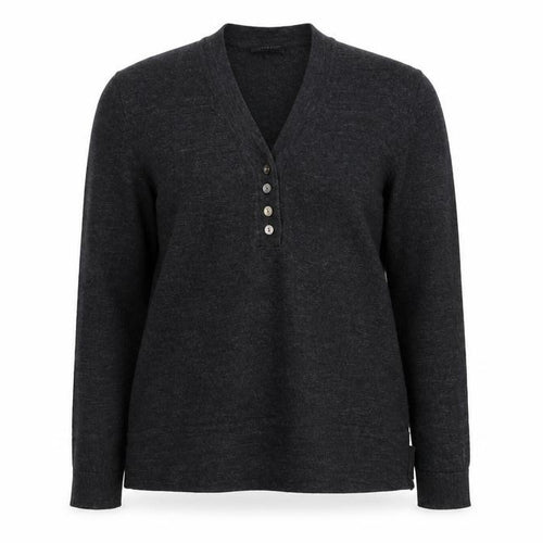 Austin Reed Womens Black Wool Henley Jumper Size M V-Neck Long Sleeve