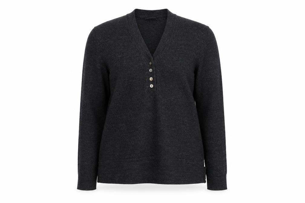 Austin Reed Womens Black Wool Henley Jumper Size M V-Neck Long Sleeve