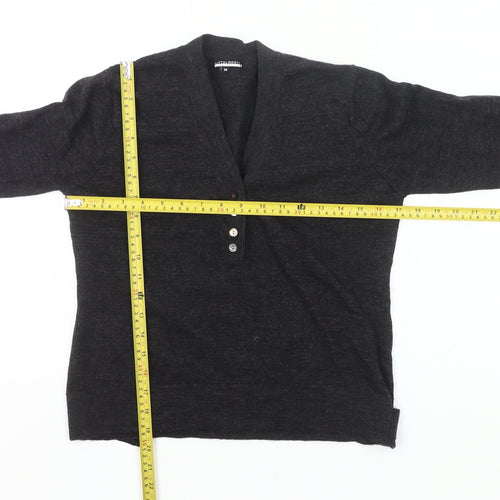 Austin Reed Womens Black Wool Henley Jumper Size M V-Neck Long Sleeve