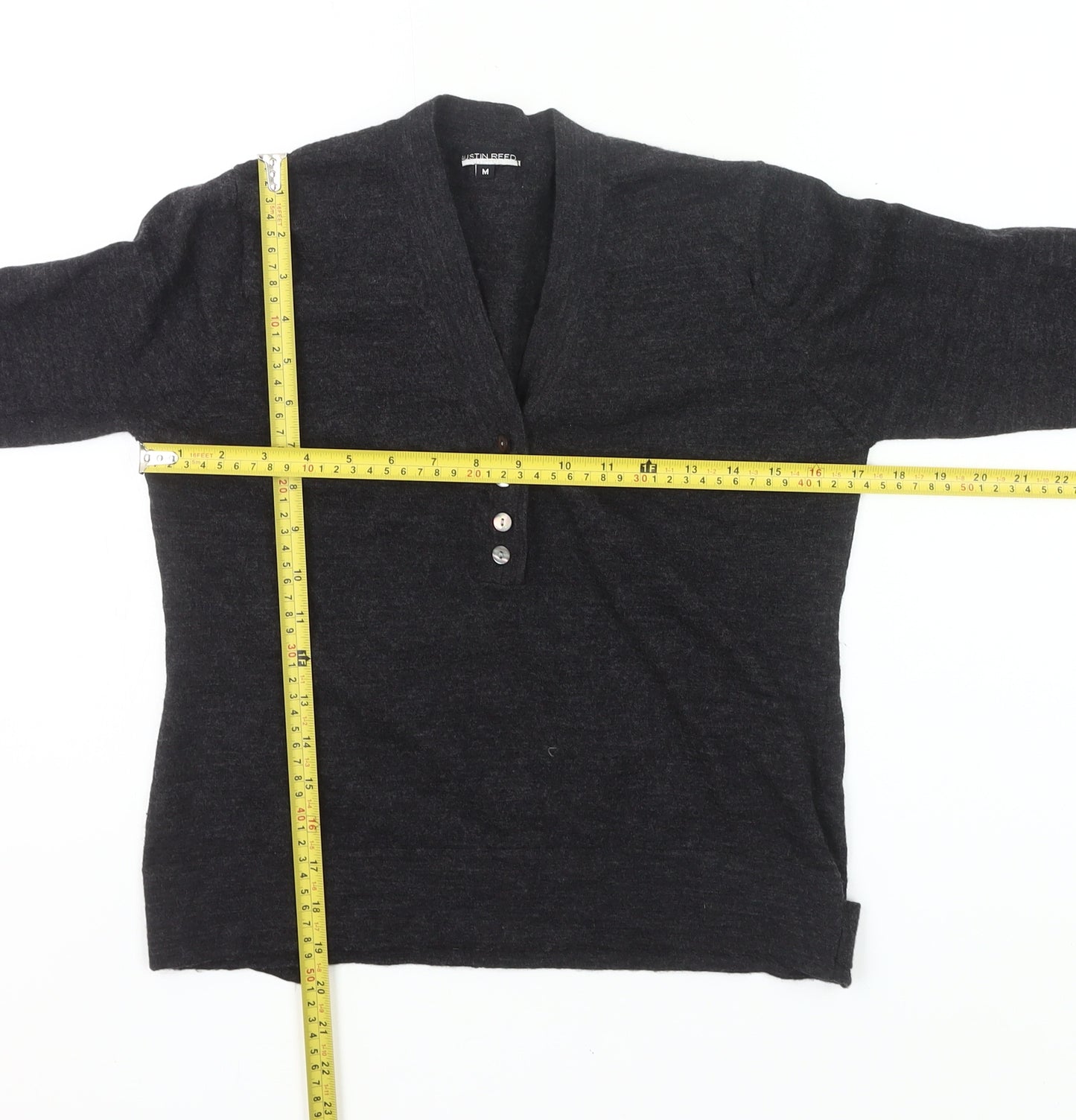 Austin Reed Womens Black Wool Henley Jumper Size M V-Neck Long Sleeve