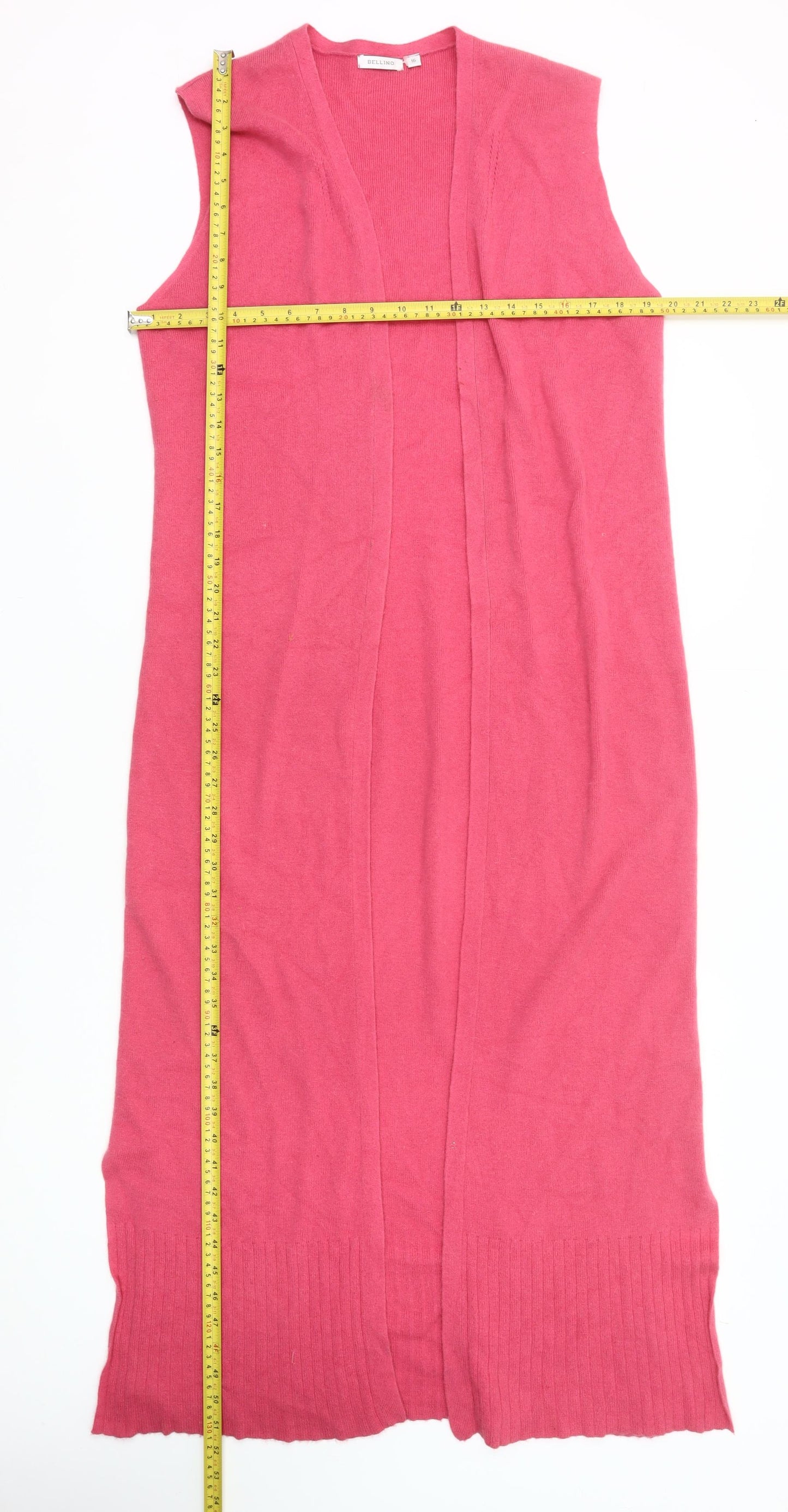 Bellino Women’s Pink Sleeveless Long Cardigan Size 16 Knit V-Neck