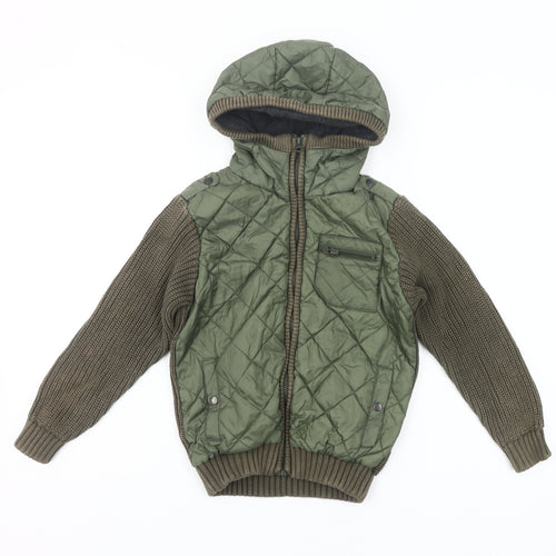 Next Boys Green Quilted Hooded Jacket 7 Years Full Zip Padded Coat