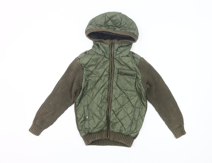 Next Boys Green Quilted Hooded Jacket 7 Years Full Zip Padded Coat