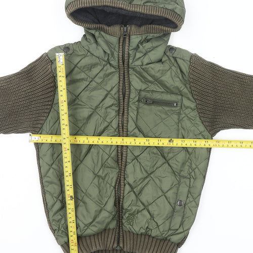 Next Boys Green Quilted Hooded Jacket 7 Years Full Zip Padded Coat