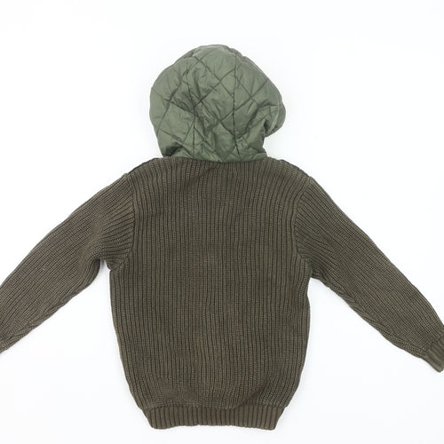 Next Boys Green Quilted Hooded Jacket 7 Years Full Zip Padded Coat