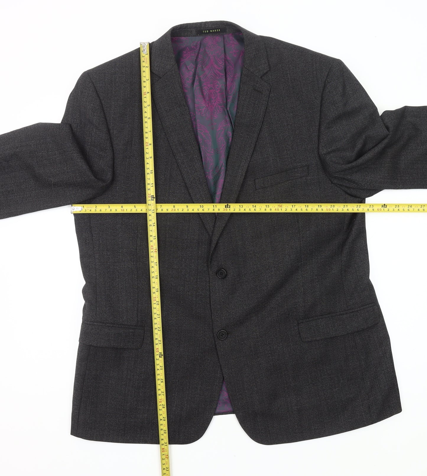 Ted Baker Men's Grey Wool Blend 46R Blazer Jacket Classic Formal