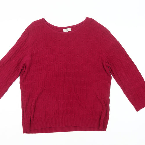 CC Womens Red Cotton Cable Knit Pullover Jumper Size L
