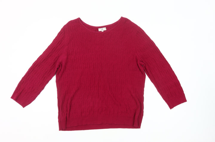 CC Womens Red Cotton Cable Knit Pullover Jumper Size L