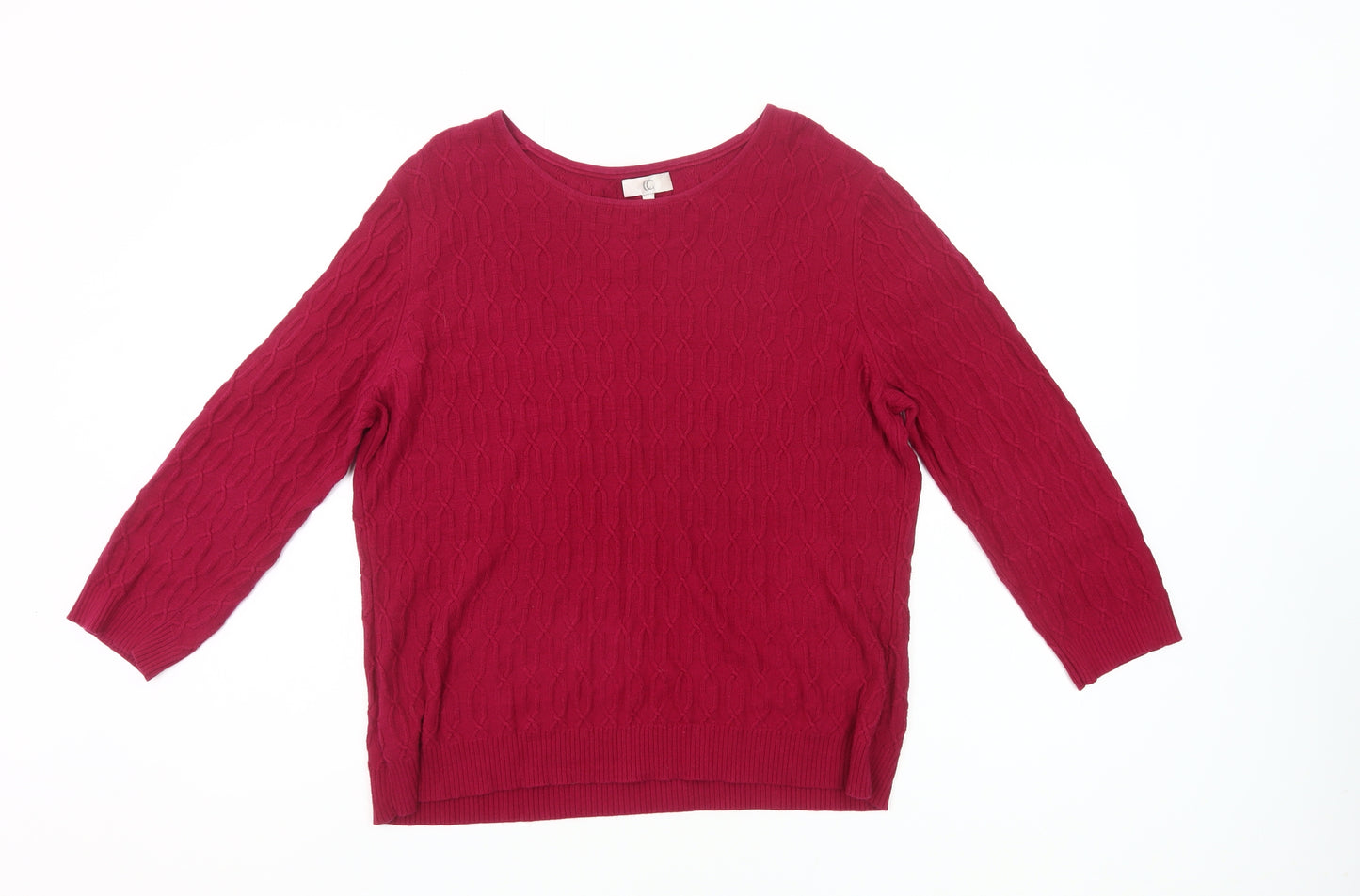 CC Womens Red Cotton Cable Knit Pullover Jumper Size L