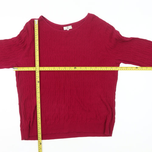 CC Womens Red Cotton Cable Knit Pullover Jumper Size L