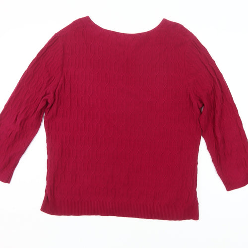 CC Womens Red Cotton Cable Knit Pullover Jumper Size L