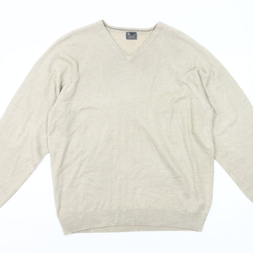 BH Men’s Beige V-Neck Pullover Jumper Medium Acrylic Knit
