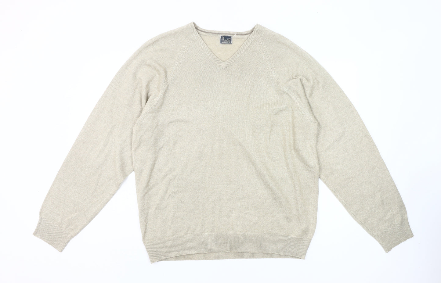 BH Men’s Beige V-Neck Pullover Jumper Medium Acrylic Knit