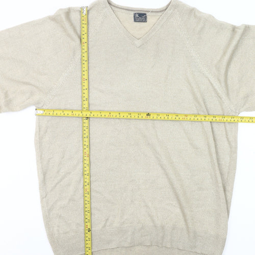 BH Men’s Beige V-Neck Pullover Jumper Medium Acrylic Knit