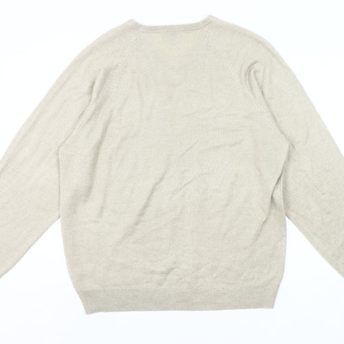 BH Men’s Beige V-Neck Pullover Jumper Medium Acrylic Knit