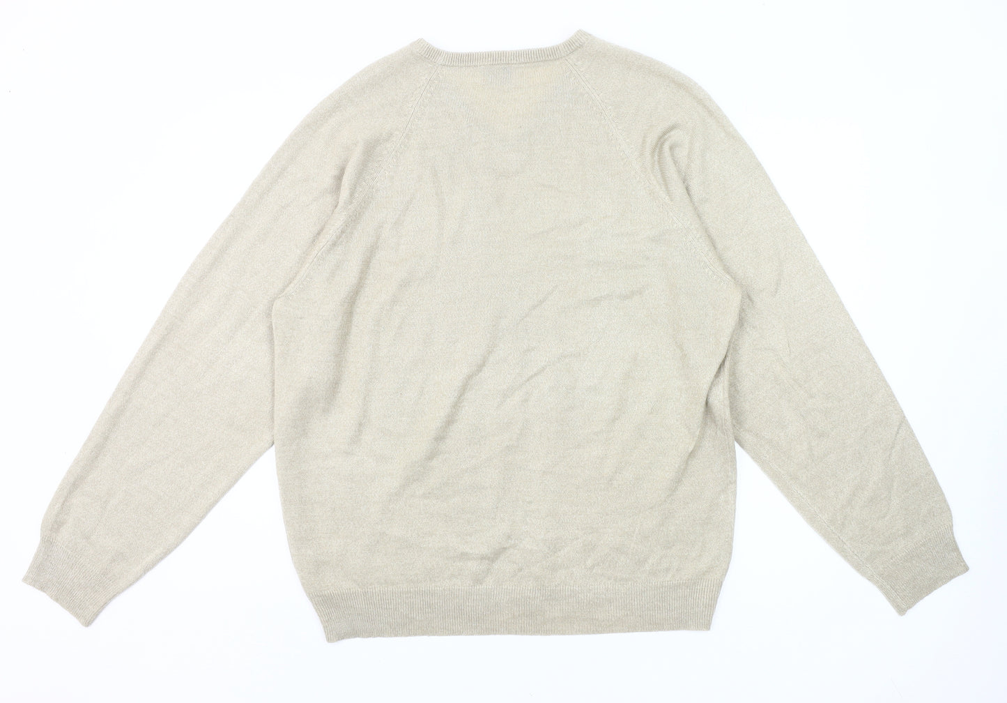 BH Men’s Beige V-Neck Pullover Jumper Medium Acrylic Knit