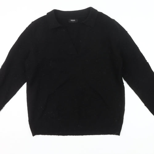 Klass Women's Black Collared Pullover Jumper Size L Long Sleeve