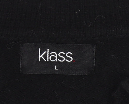 Klass Women's Black Collared Pullover Jumper Size L Long Sleeve