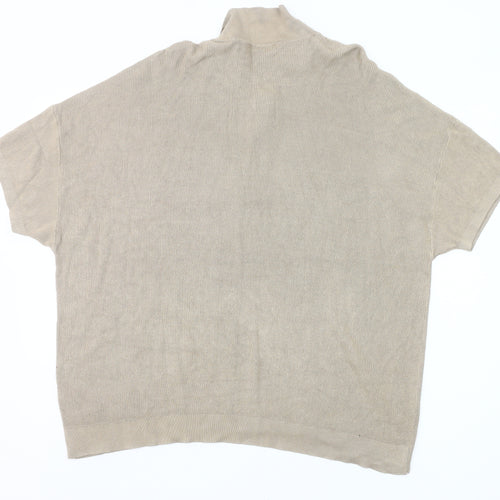 New Look Men’s Beige 2XL Collared Half Zip Short Sleeve Jumper