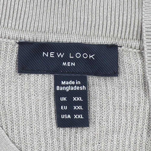 New Look Men’s Beige 2XL Collared Half Zip Short Sleeve Jumper