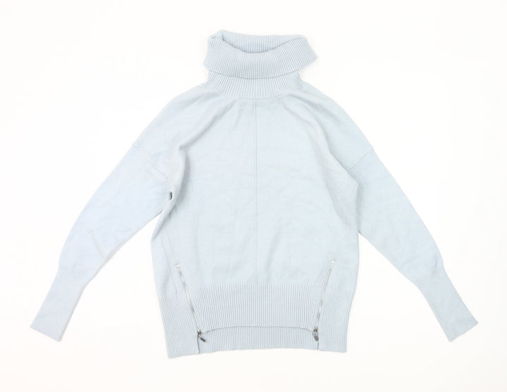 Phase Eight Womens Blue XS Roll Neck Pullover Jumper with Zips