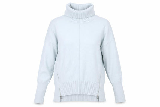 Front view of Phase Eight women’s blue xs roll neck jumper with zips