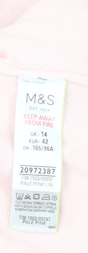 Marks and Spencer Womens Pink Size 14 Crew Neck Acrylic Jumper