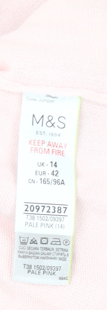 Marks and Spencer Womens Pink Size 14 Crew Neck Acrylic Jumper