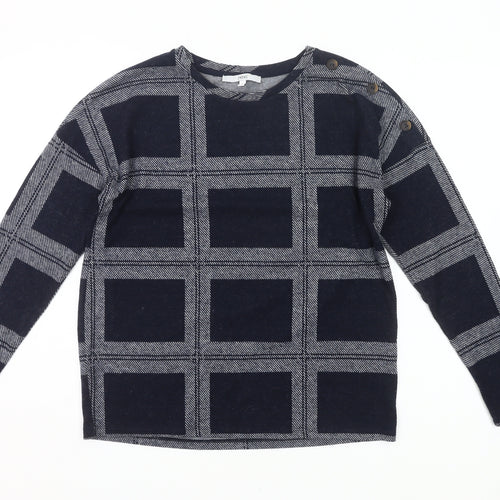 Next Womens Black Check Knit Blouse Size 10 Long Sleeve